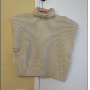 Zara Women's Cream Sleeveless Turtleneck Sweater with Shoulder Pads Size M